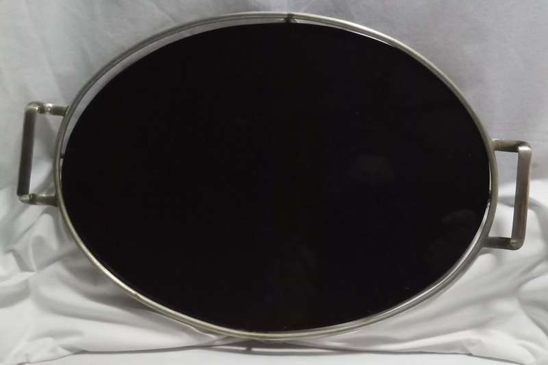 Lovely oval black glass and EPNS serving tray