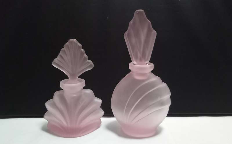 Two Vintage frosted pink perfume bottles