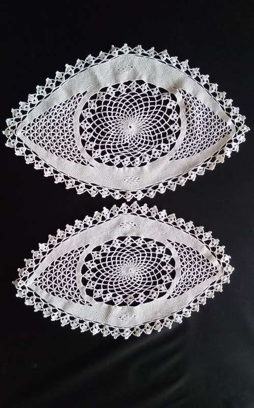Two lovely crocheted Vintage white oval doilies