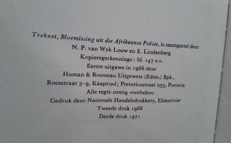 Treknet: Bloemlesing Uit Die Afr Poësie / Saamgestel Van Wyk Louw & Lindenberg (1971)