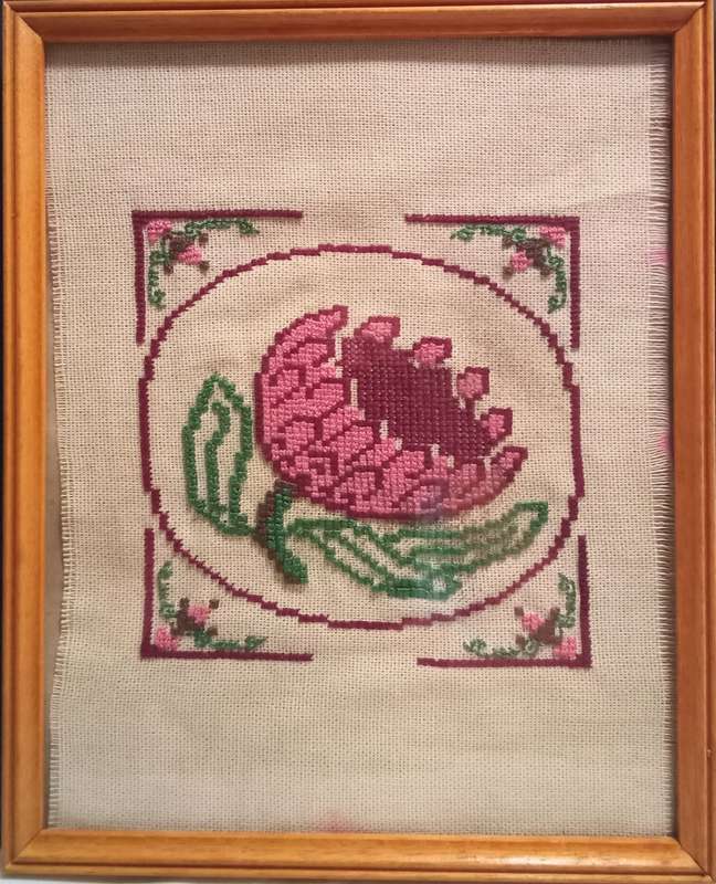 Small vintage hand embroidered protea