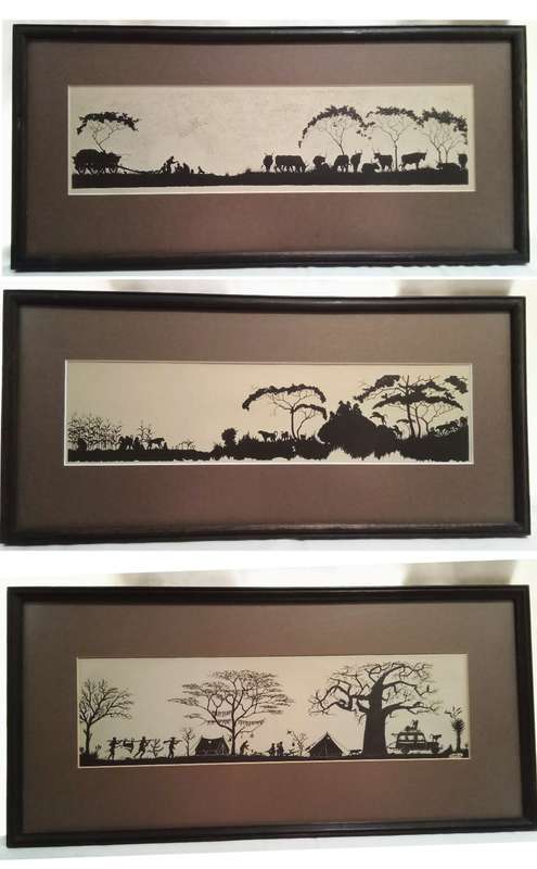 Silhouette Art - Three vintage prints (?) - Africana scenes