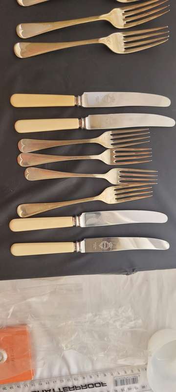 12 Bone handle knives with forks