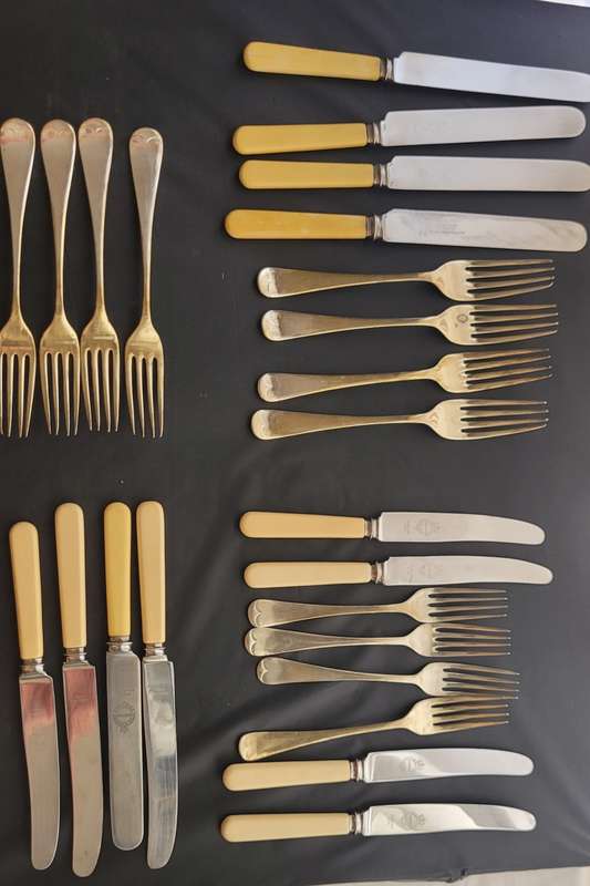12 Bone handle knives with forks