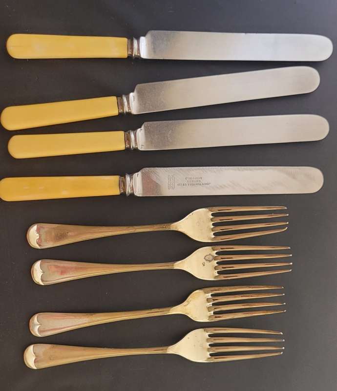 12 Bone handle knives with forks