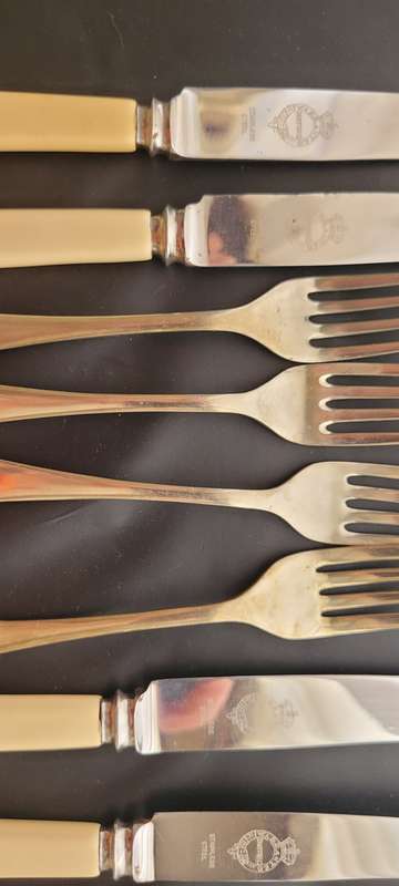 12 Bone handle knives with forks