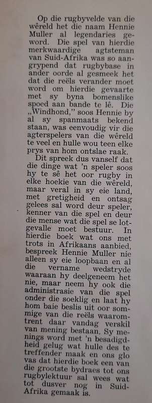 Vaarwel aan Toetsrugby - HENNIE MULLER 1954