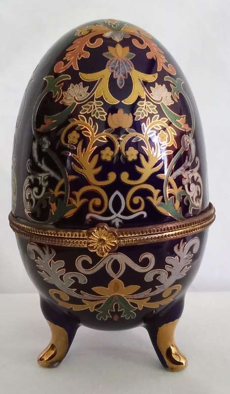 Vintage Acko Porcelain Egg Trinket Box-Royal Blue