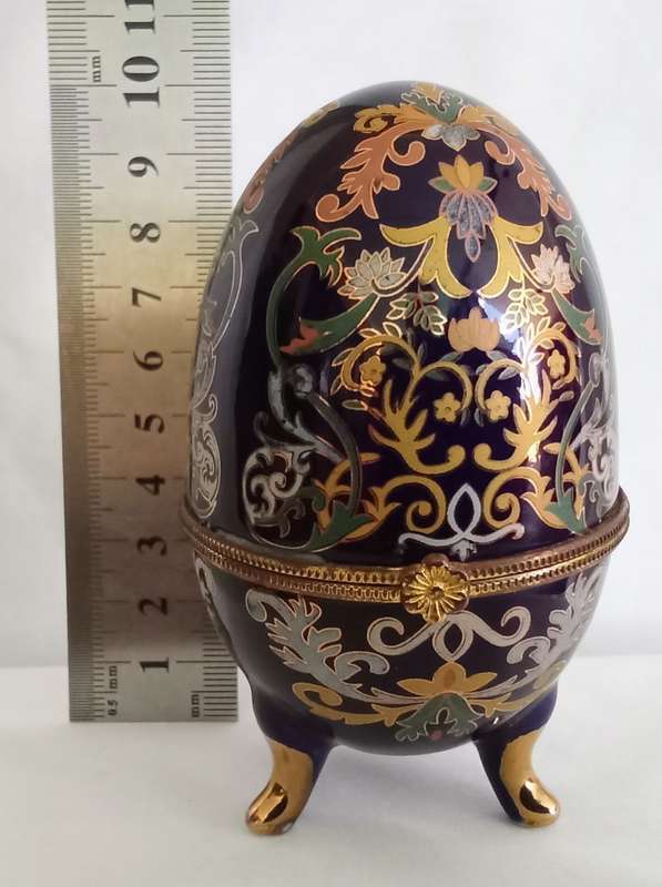 Vintage Acko Porcelain Egg Trinket Box-Royal Blue