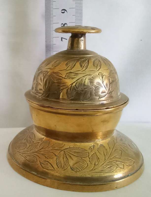 VINTAGE INDIAN BRASS CLAW BELL WITH BOWL / RECEIVER