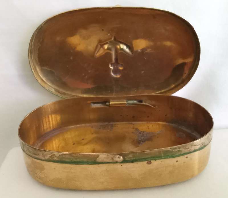 Vintage Trench Art Royal Navy Brass Large Snuff Box