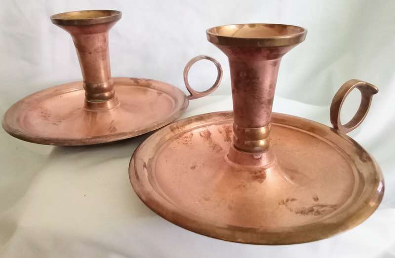 Two vintage Quite Solid copper candle sticks