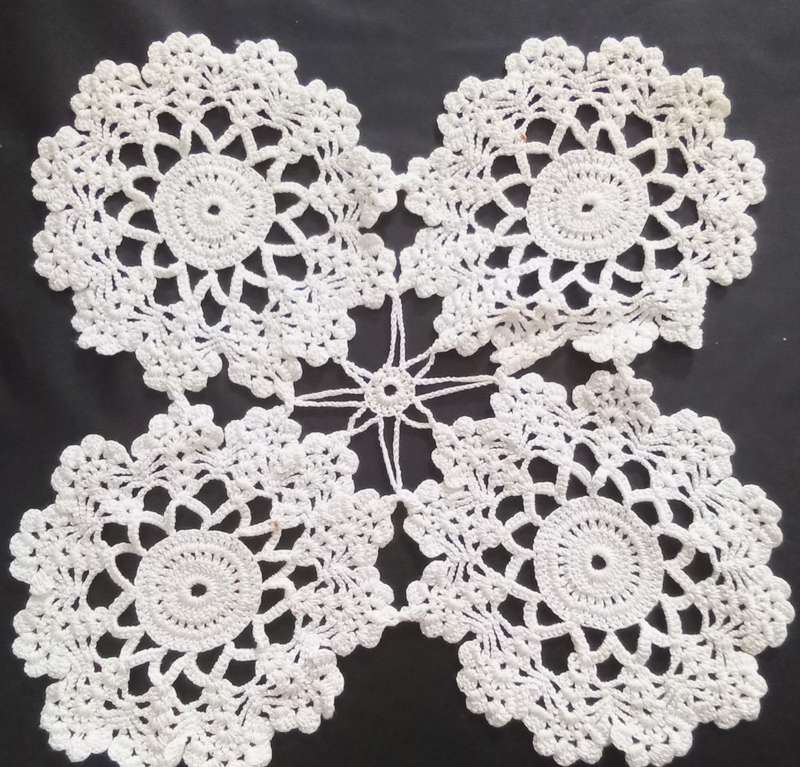 Lovely white square hand crocheted vintage doily