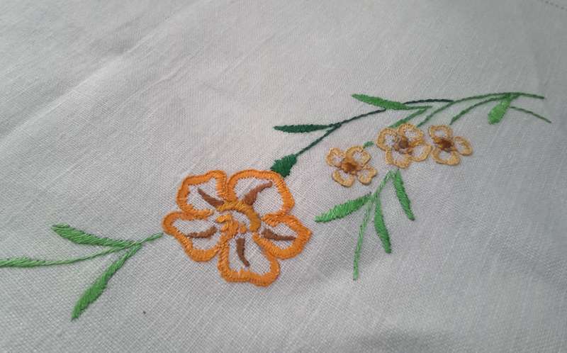 Gorgeous perfect vintage hand embroidered tray cloth