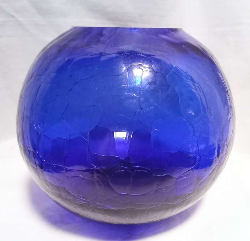 Vintage small Blenko Blue Crackle Glass Round Vase