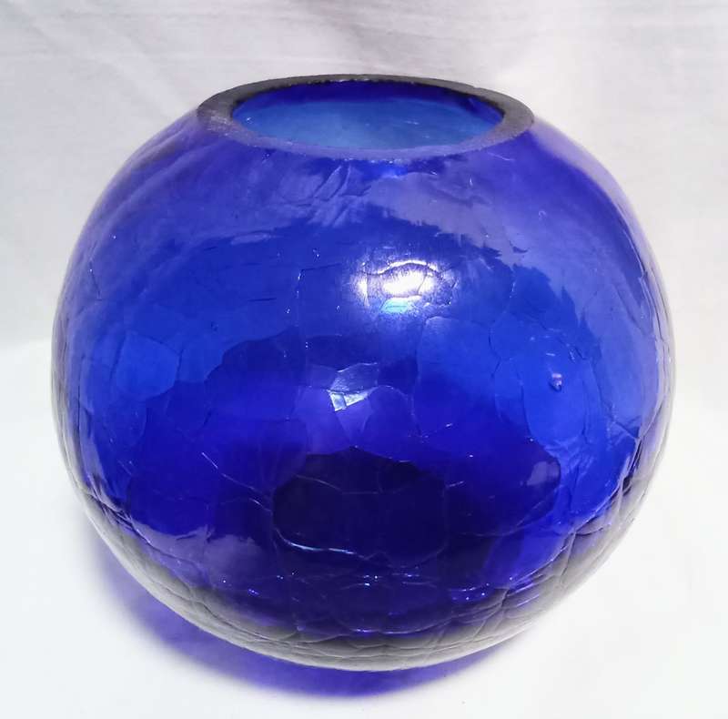 Vintage small Blenko Blue Crackle Glass Round Vase