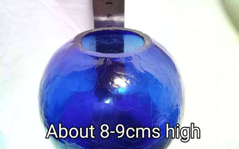 Vintage small Blenko Blue Crackle Glass Round Vase