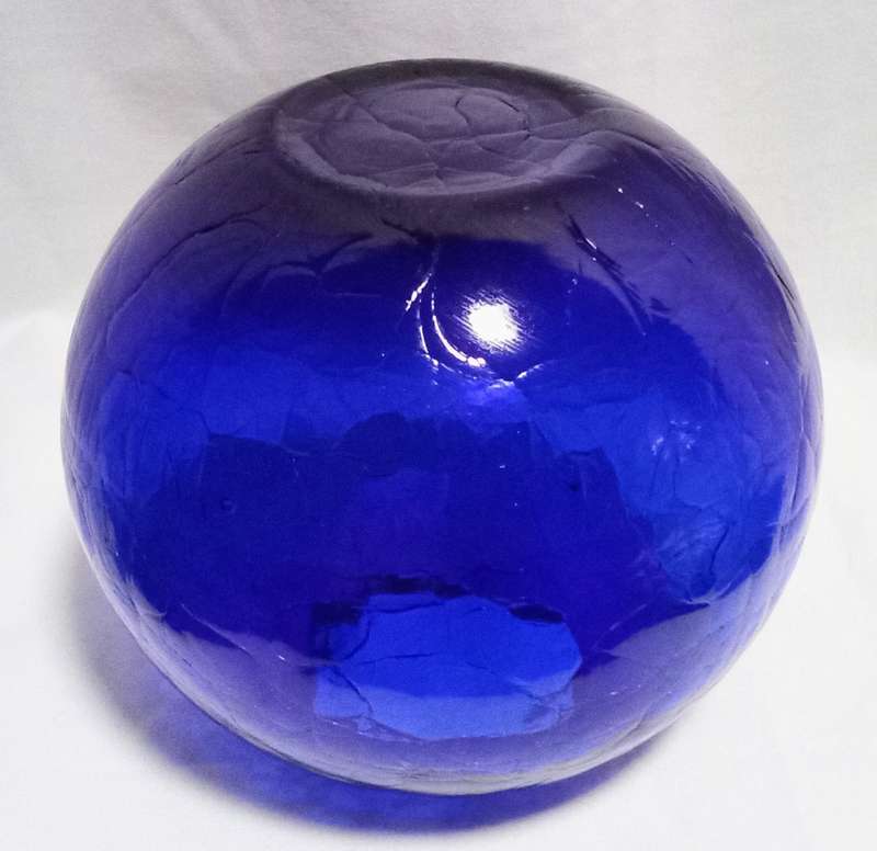 Vintage small Blenko Blue Crackle Glass Round Vase