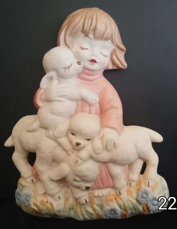 Beautiful hand painted porcelain plaque little girl with sheep (1)