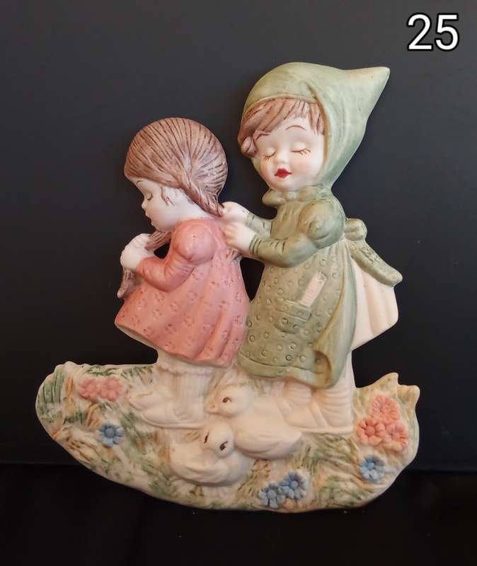 Beautiful hand painted porcelain plaque two little girls