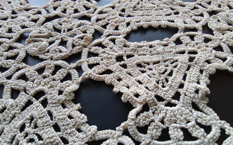 Beautiful beige crocheted doily - about 46cms across