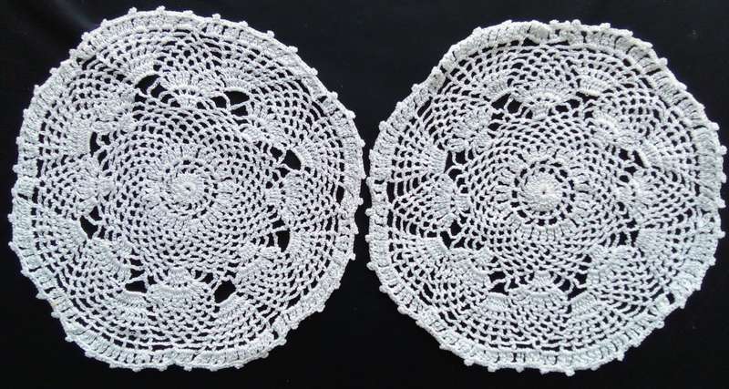 Two Beautiful white crocheted doilies - 20cms across