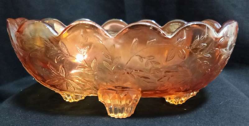 Exquisite vintage carnival glass footed bowl