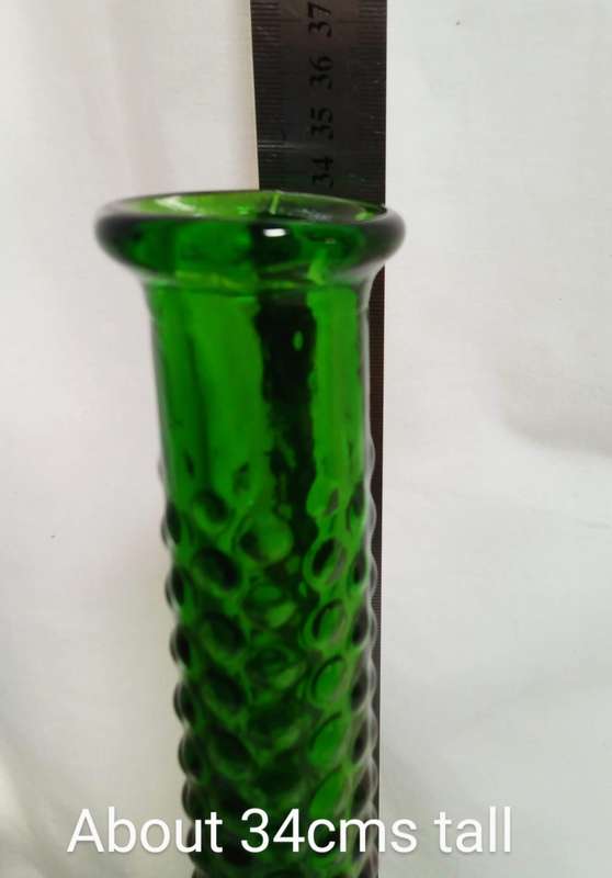 Vintage Midcentury Bubble Hobnail Green Glass Bottle