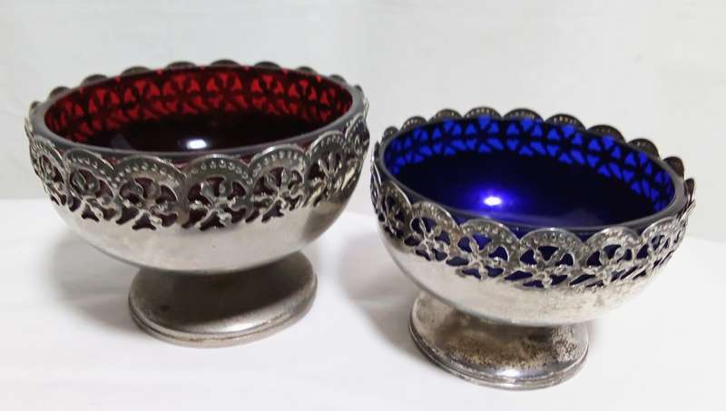 Two Vintage Silver Plate Bowls with Glass Liners