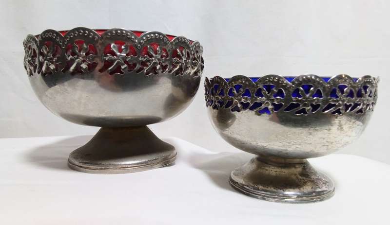 Two Vintage Silver Plate Bowls with Glass Liners