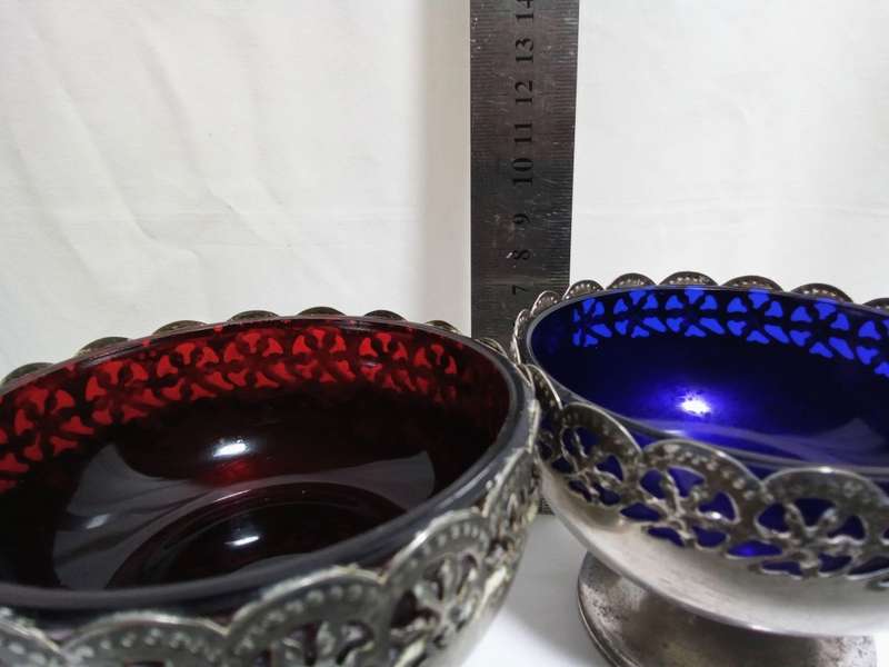 Two Vintage Silver Plate Bowls with Glass Liners