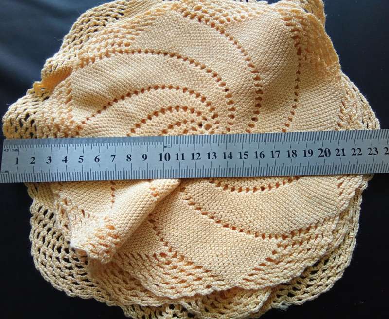 Three beautiful yellow vintage crocheted doilies