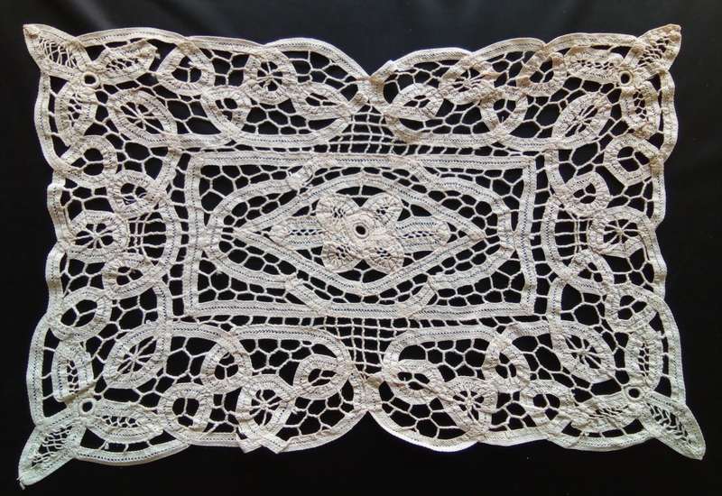 Lovely beige vintage Battenburg lace tray cloth