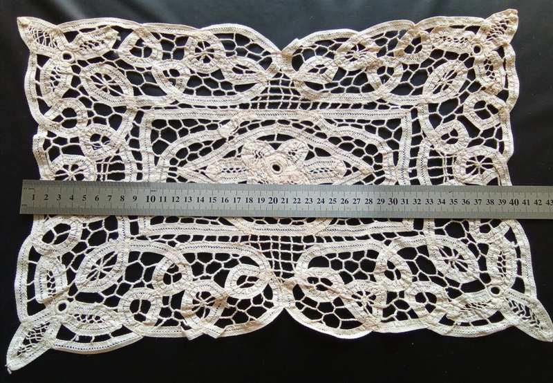 Lovely beige vintage Battenburg lace tray cloth