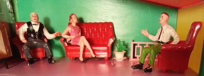 VINTAGE 1950`s BLUE BOX DOLL`S HOUSE Including FURNITURE AND FIGURES!!