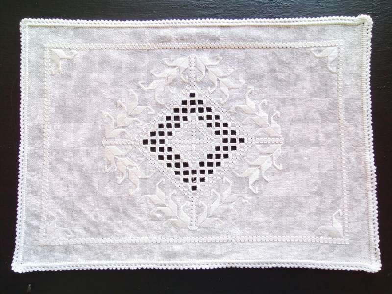 Crisp white lovely hardanger tray cloth nr.1