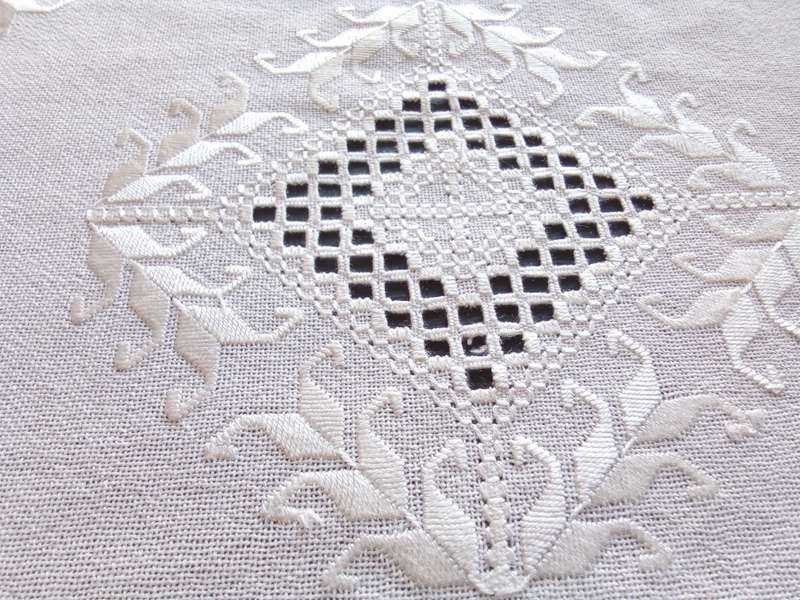 Crisp white lovely hardanger tray cloth nr.1