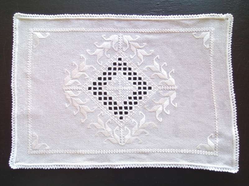 Crisp white lovely hardanger tray cloth nr.3