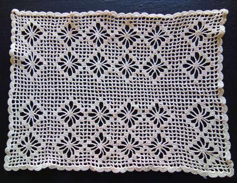 Lovely beige vintage crocheted tray cloth - 37cms