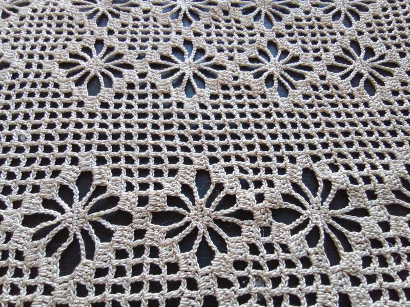 Lovely beige vintage crocheted tray cloth - 37cms