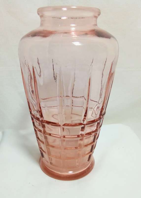 Lovely Art Deco Pink Pressed Glass Vase
