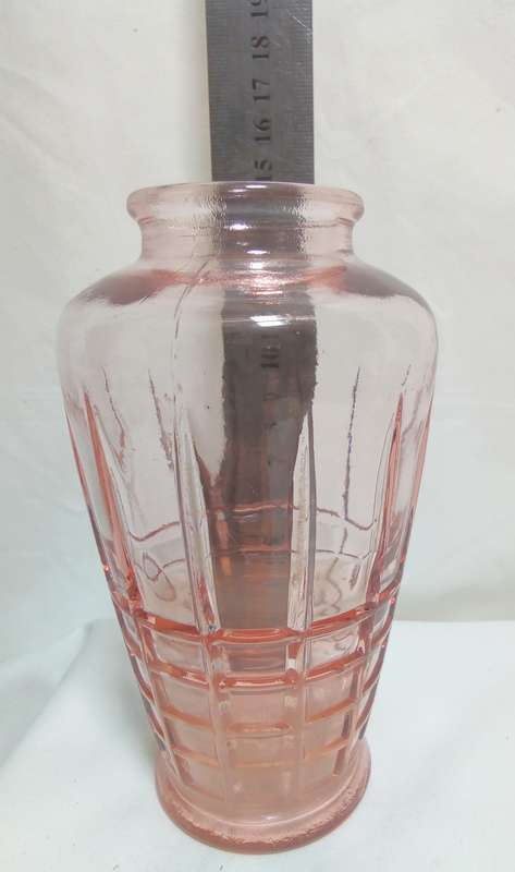 Lovely Art Deco Pink Pressed Glass Vase