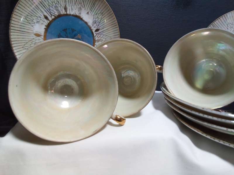 Four gorgeous vintage `Sterling China` trio`s - Lusterware Iridescent Japan