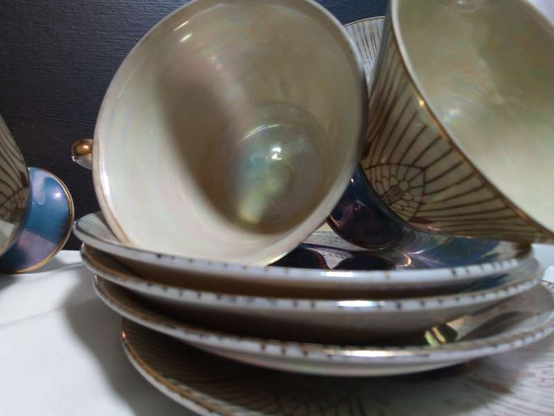 Four gorgeous vintage `Sterling China` trio`s - Lusterware Iridescent Japan