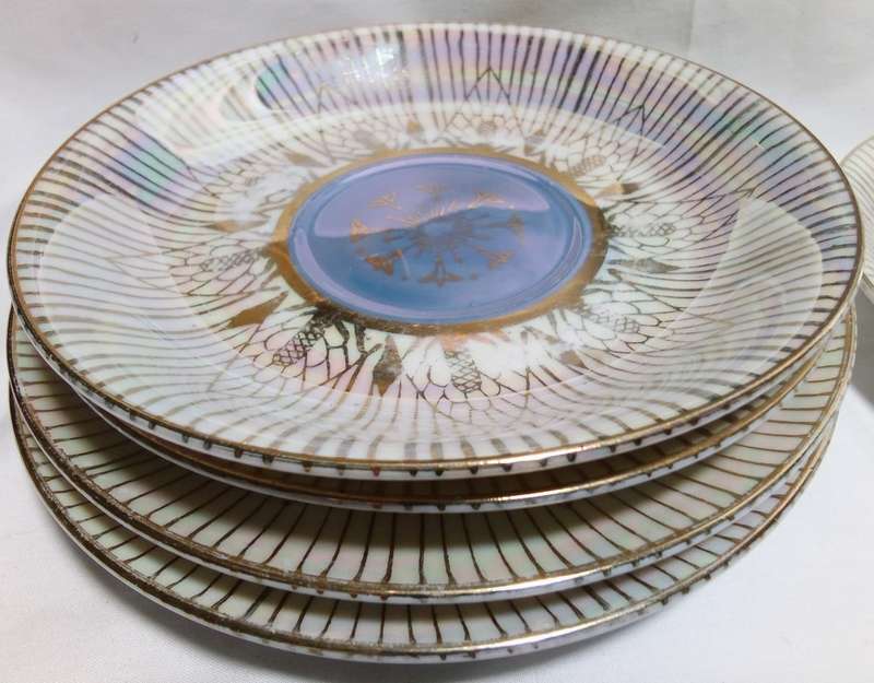 Four gorgeous vintage `Sterling China` trio`s - Lusterware Iridescent Japan
