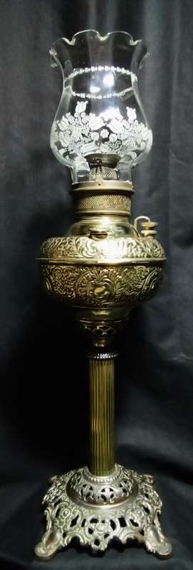 Magnificent Antique Edward Miller and Company Embossed Banquet Oil Lamp