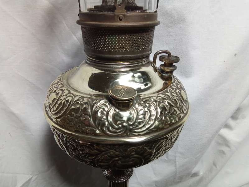 Magnificent Antique Edward Miller and Company Embossed Banquet Oil Lamp