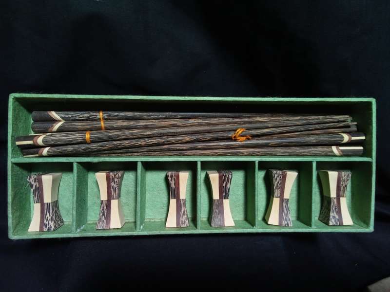 Natural Handmade Wood Chopsticks Set with Holders - Set of 6