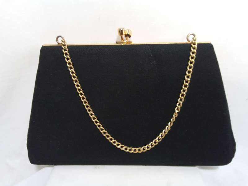 Stunning black vintage clutch with petit point detail
