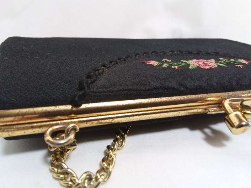Stunning black vintage clutch with petit point detail